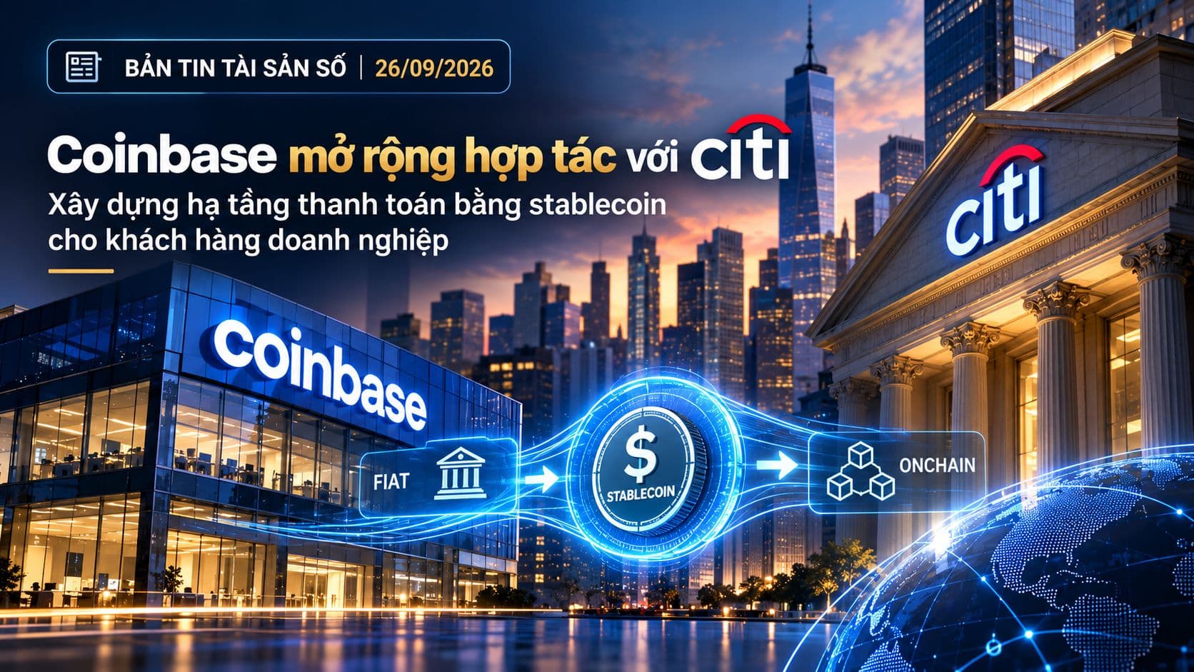 Coinbase mở rộng hợp tác với Citi để đưa stablecoin vào thanh toán doanh nghiệp